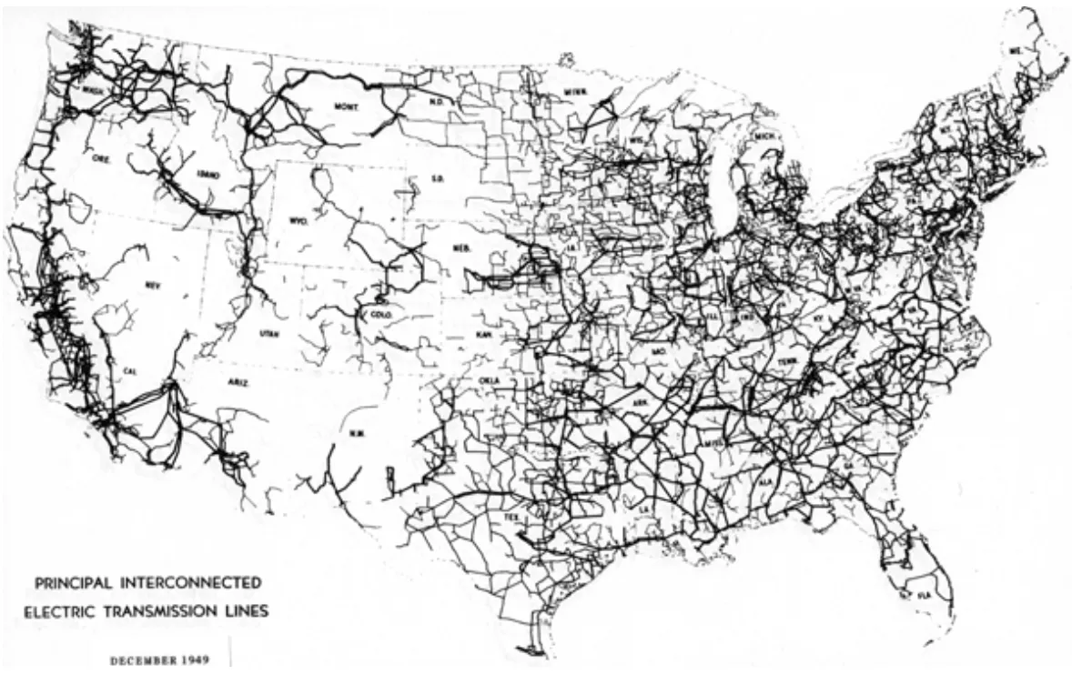 美国高压输电线路，1949 年